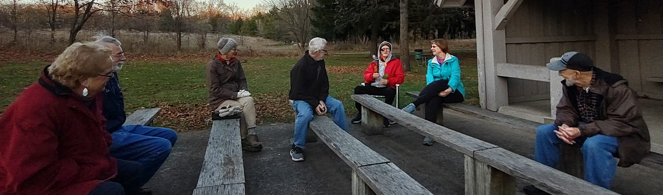 Our group gathering at the chapel in Ox Bow Park